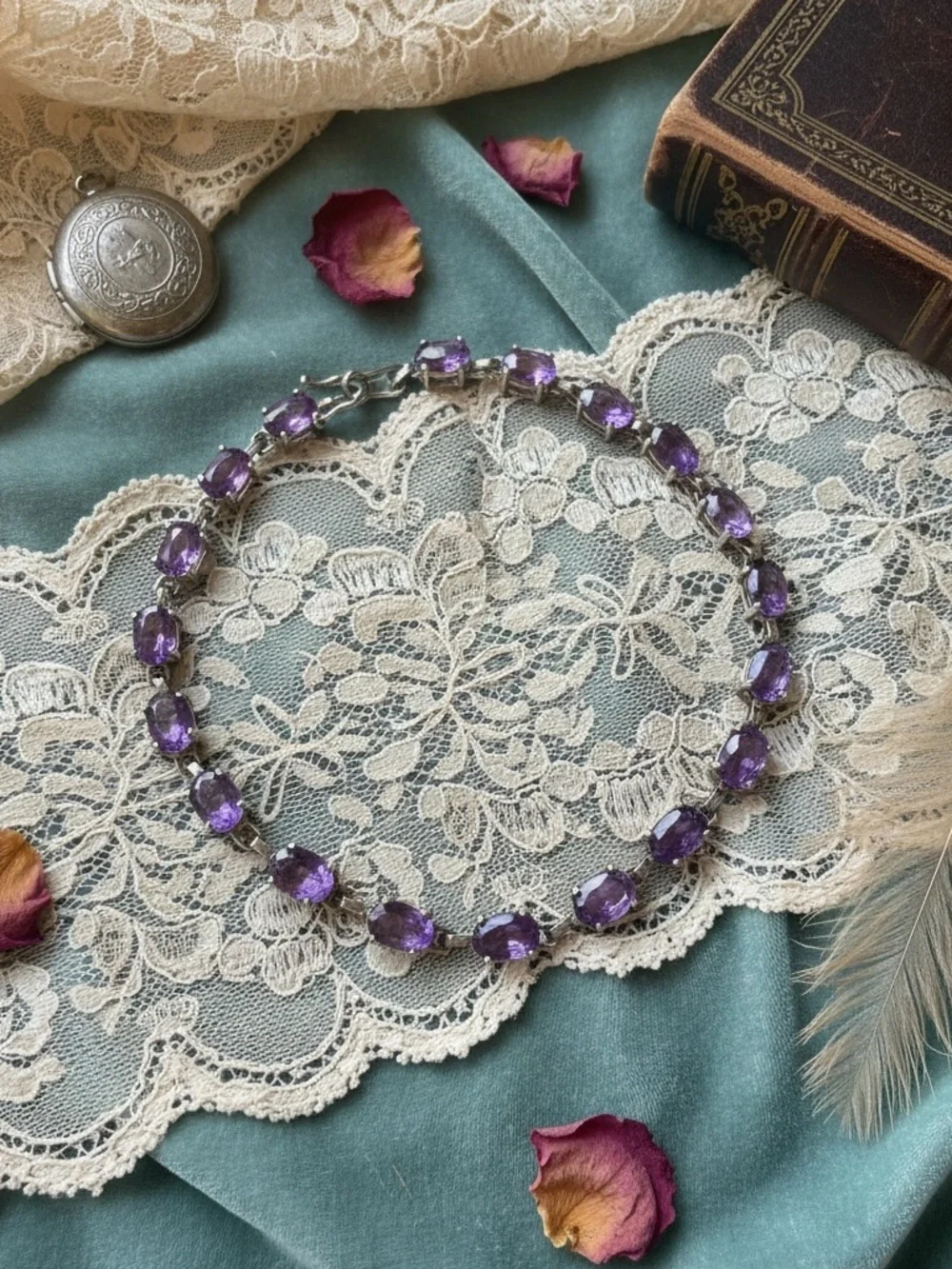 Amethyst Tennis 8 inch bracelet 925 stamped - Picture 1 of 8